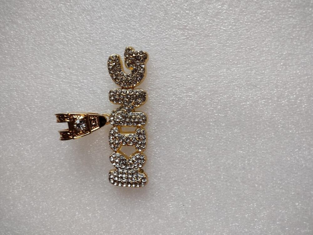 Gold Tone KING Pendant Rhinestone Letter Charm Hip Hop Statement Bling Jewelry